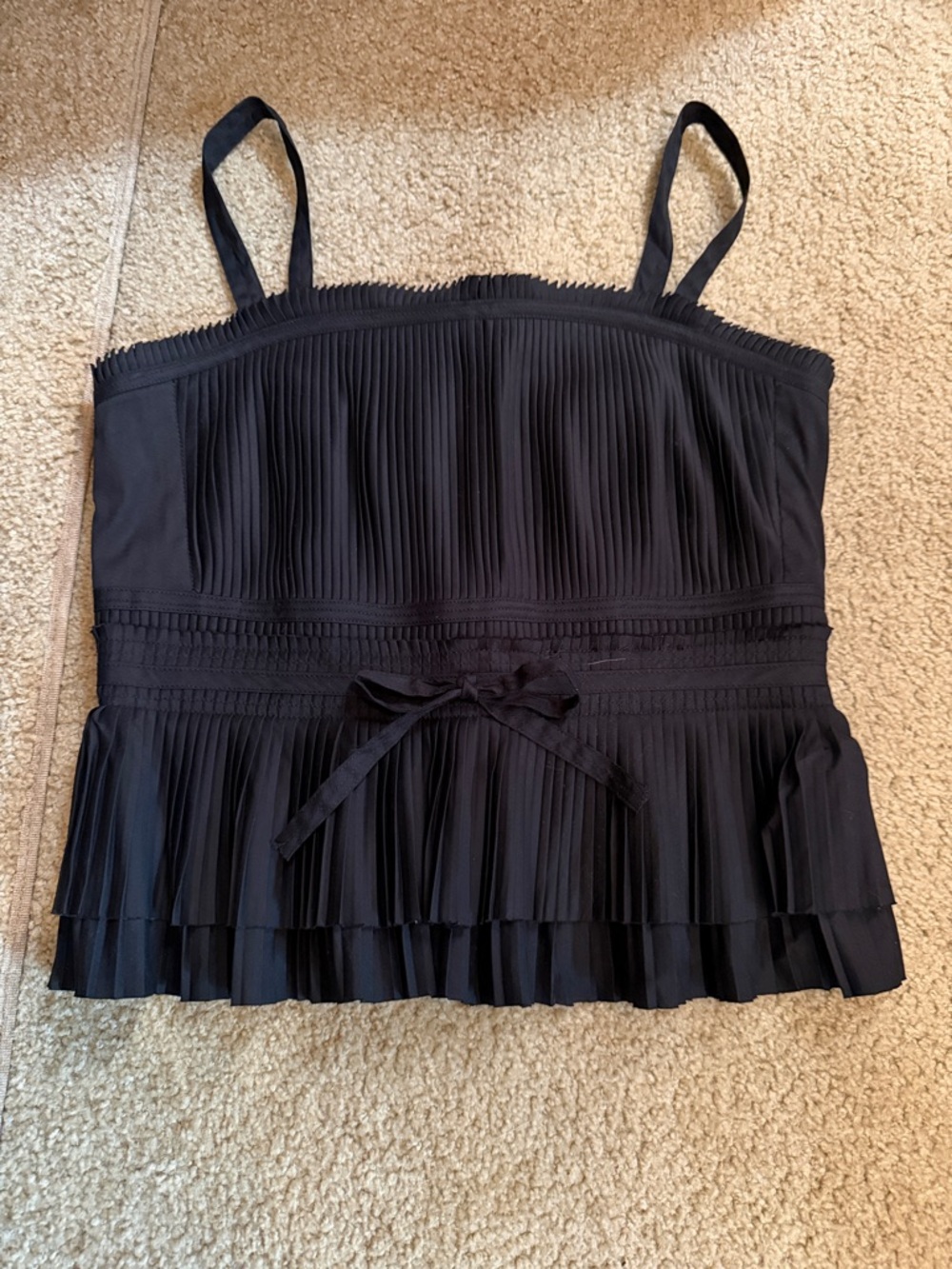 White House Black Market Black Pleated Camisole with Waist Bow